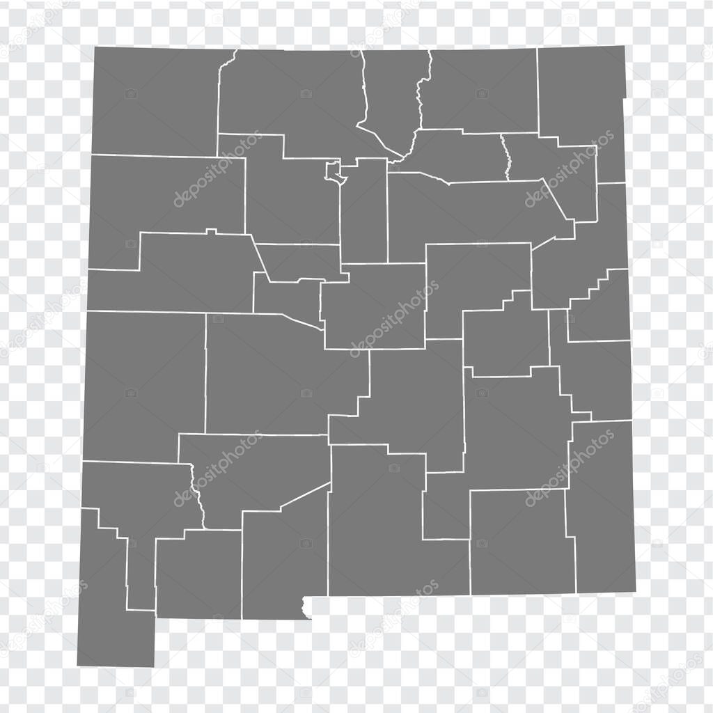 State New Mexico map on transparent background. New Mexico map with  regions in gray for your web site design, logo, app, UI. USA. EPS10.