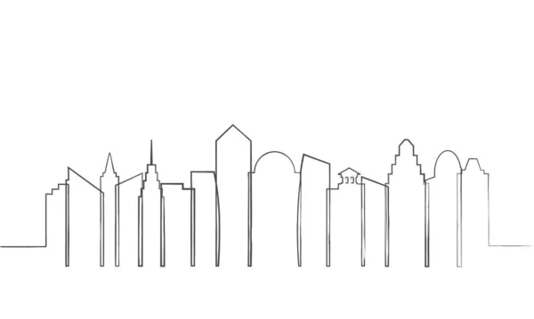 Γραμμή Σκετς Αστικού Σχεδιασμού Σύγχρονη Cityscape Συνεχή Μία Γραμμή Διανυσματικό — Διανυσματικό Αρχείο