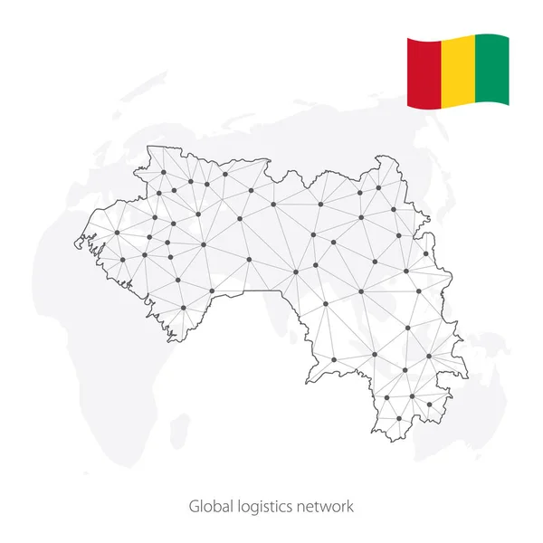 Concepto Red Logística Global Mapa Red Comunicaciones Guinea Contexto Mundial — Archivo Imágenes Vectoriales