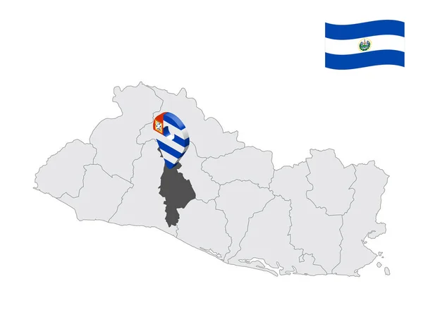 圣萨尔瓦多省的位置见萨尔瓦多地图 3D位置标志与圣萨尔瓦多国旗相似 为您的设计与萨尔瓦多各省的质量地图 Eps10 — 图库矢量图片