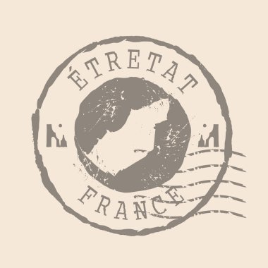 Posta mührü. Siluet haritası, lastik mühür. Retro Seyahat Tasarımı. Tretat 'ın Mühür Haritası, tasarımın için Fransa' nın grunge komünü. EPS 10