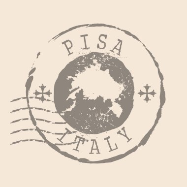 Pisa pulu İtalya 'nın başkentidir. Siluet haritası, lastik mühür. Retro Seyahat Tasarımı. Tasarımınız için Pisa Grunge Haritasını Mühürleyin. İtalya. EPS10