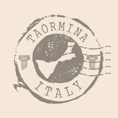 Taormina pulu İtalya 'nın başkentidir. Siluet haritası, lastik mühür. Retro Seyahat Tasarımı. Tasarımın için Taormina Grunge 'ın Mühür Haritası. Sicilya. İtalya. EPS10