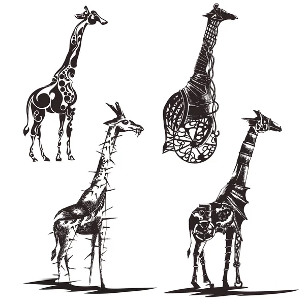 Ink sketches of giraffes on a white background — Stock Vector