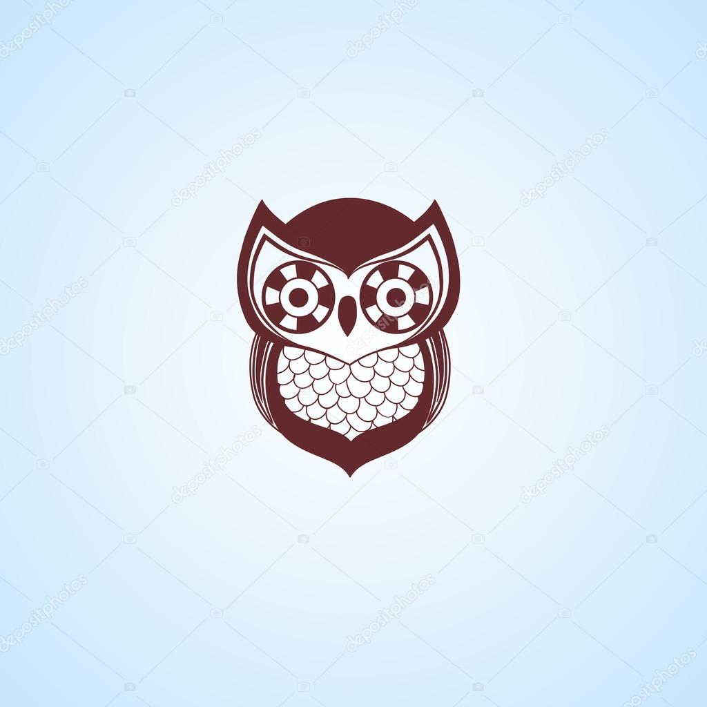 Stylized image of an owl, brown line logo in the form of an owl