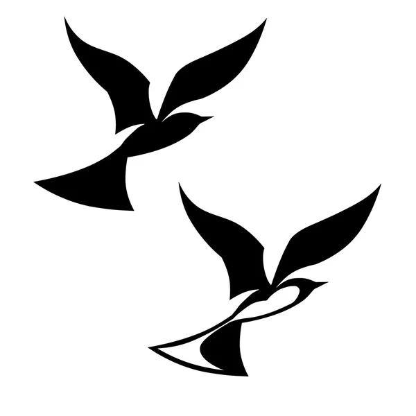 Stilisierte schwarze Silhouetten Vögel — Stockvektor