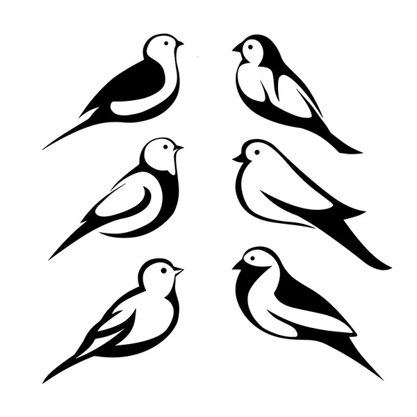 Set estilizado negro siluetas pájaros — Vector de stock