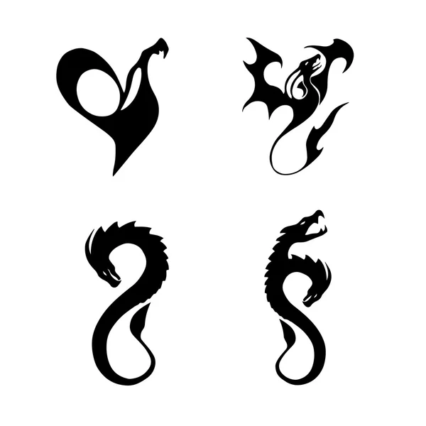 Negro ilustraciones vectoriales estilizadas de dragones — Archivo Imágenes Vectoriales