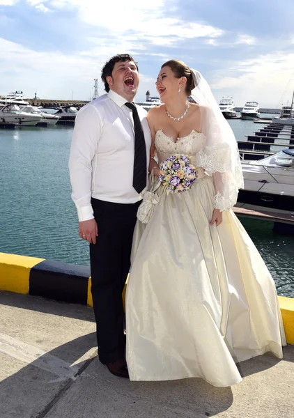 Bride Groom Seaport — Stock Photo, Image