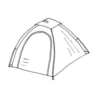 Çadır. Kamp çadırı vektörü. Seyahat ve kamp için turist çadırı. İzole edilmiş bir çadırın tasviri