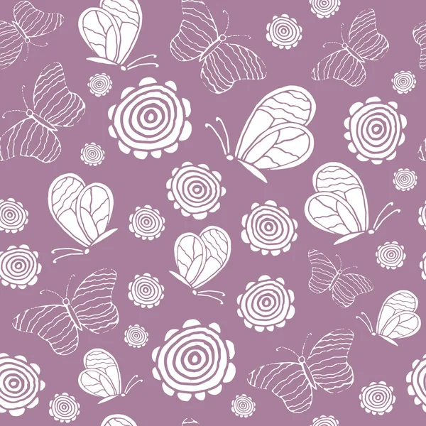 Nahtloses Muster mit Schmetterlingen und Blumen. Vektorillustration lizenzfreie Stockvektoren