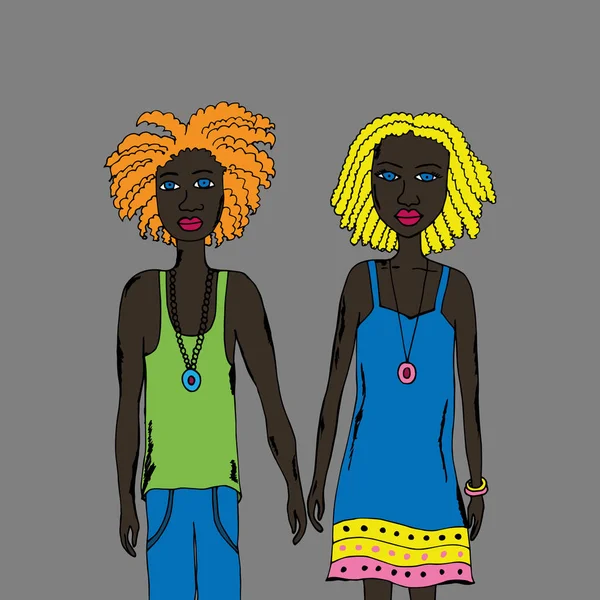 Negros enamorados. Ilustración vectorial. Aislado. Páginas para colorear para adultos y niños. Dibujos animados. Estilo garabato dibujado a mano Ilustración De Stock