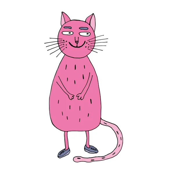 Freundliche Katze lächelt. Vektorillustration. Karikatur. Malvorlagen für Erwachsene und Kinder. Handgezeichneter Doodle-Stil Stockvektor