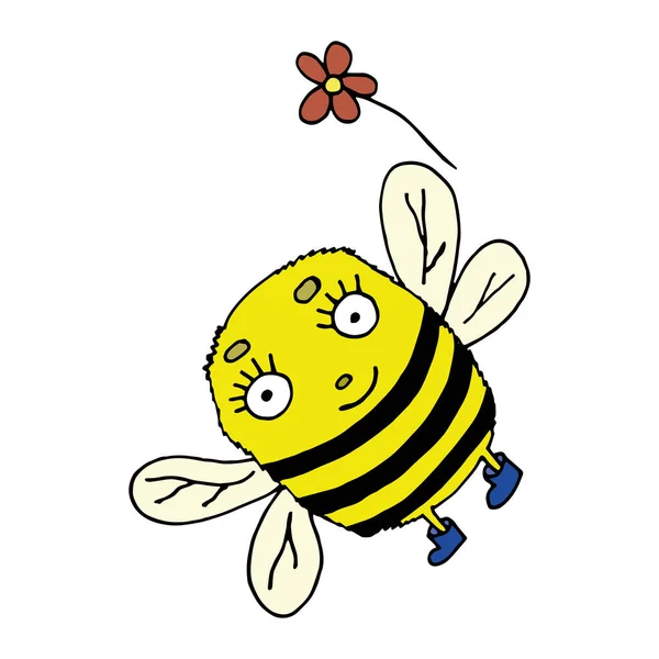 Lustige Biene mit einer Blume. Vektorillustration. Isoliert. Malvorlagen für Erwachsene und Kinder. Karikatur. lizenzfreie Stockillustrationen