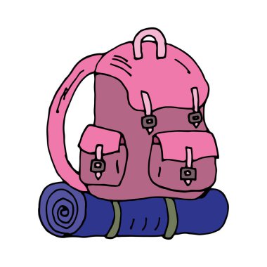 Turist sırt çantası, vektör çizgisi beyaz arkaplanda izole edildi