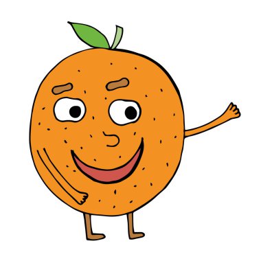 Şirin portakal meyvesi maskotunun vektör çizimi ya da gülümseme ifadeli karakter. Tatlı portakal meyvesi kavramı izole edilmiş. İniş Sayfası, Bayrak, Flyer, Etiket İçin Uygun Düz Çizgi Film Biçimi.