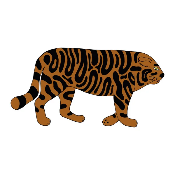 เสือตลก ตัวอักษรเวกเตอร์ในสไตล์การ์ตูน วาดด้วยมือในสไตล์ doodle เฉพาะตัว หน้าสีสําหรับเด็กและผู้ใหญ่ — ภาพเวกเตอร์สต็อก