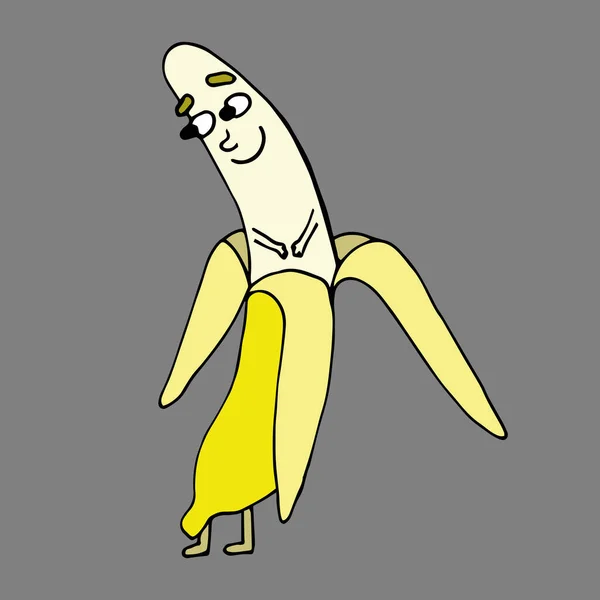 Banane jaune mignonne et drôle avec écorce. Des bananes souriantes. . caractère dans le style de dessin animé. Des fruits. Une saine alimentation. Bandes dessinées. — Image vectorielle