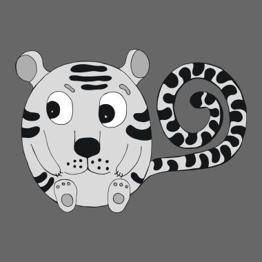 Komik beyaz kaplan. Çizgi film tarzında vektör karakter. Karalama stiliyle çizilmiş. İzole edilmiş.