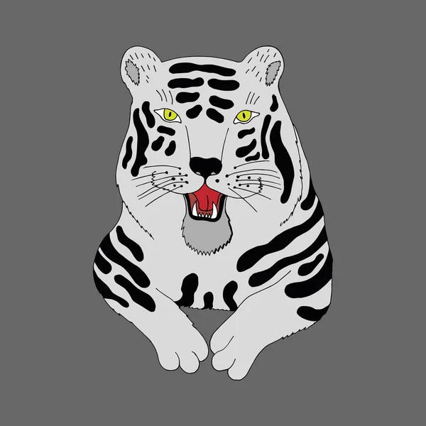 Αστεία λευκή τίγρη. Διάνυσμα χαρακτήρα σε στυλ καρτούν. ζωγραφισμένα στο χέρι σε στυλ doodle. Μεμονωμένα. — Διανυσματικό Αρχείο