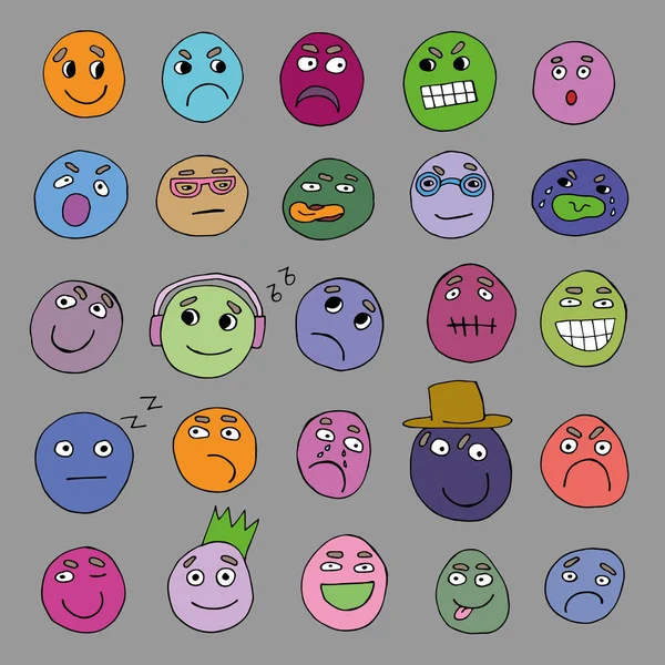 Vectorgezichten met verschillende emoties geïsoleerd op een witte achtergrond. Platte cartoon stijl — Stockvector
