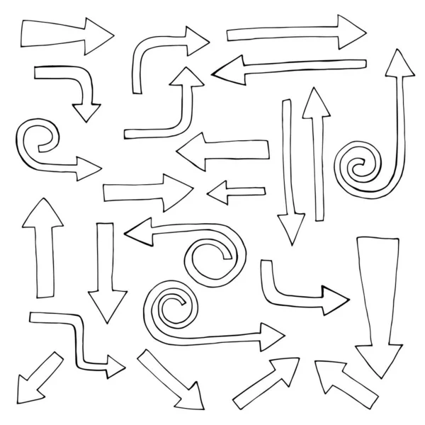 Conjunto de setas - Um conjunto de desenhos de setas em diferentes estilos. Cada elemento é agrupado para facilitar a edição. As cores são amostras globais. Ilustração vetorial —  Vetores de Stock