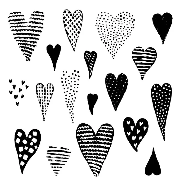 Set of 18 decorative hearts with uzomi. Drawn by hand. Stock vector illustration. Isolated over white background. — Stock Vector