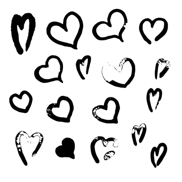 Set of 17 grunge hearts. Drawn by hand. Vector illustration. Isolated — Stock Vector