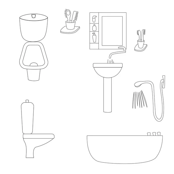 Bathroom with toilet, shower, mirror and sink and accessories. Vector illustration. Isolated — Stock Vector