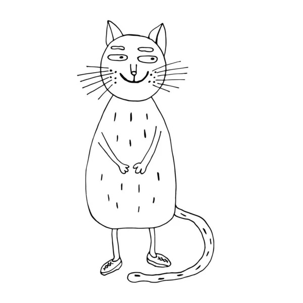 Freundliche Katze lächelt. Vektorillustration. Karikatur. Malvorlagen für Erwachsene und Kinder. Handgezeichneter Doodle-Stil lizenzfreie Stockillustrationen