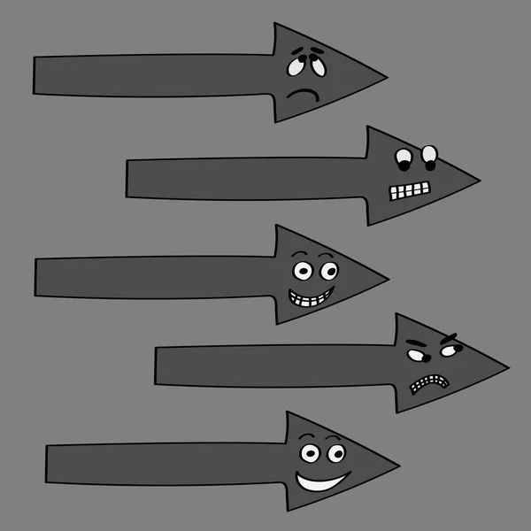 Conjunto de flechas con expresiones faciales, flechas tristes, flechas divertidas, flechas malvadas. Ilustración vectorial. Aislado. Páginas para colorear para adultos y niños. Caricatura. Vector De Stock