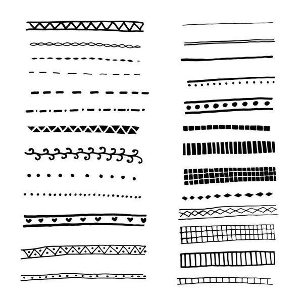 Set of 26 pattern brushes. vector illustration. Isolated on a white background. — Stock Vector