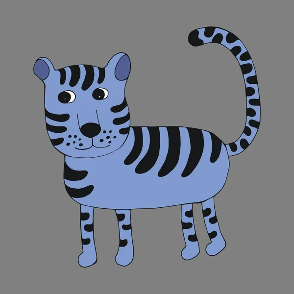 Lustiger Tiger. Vektorfigur im Cartoon-Stil. Handgezeichnet im Doodle-Stil. Isoliert. Malvorlagen für Kinder und Erwachsene — Stockvektor