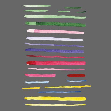 25 adet suluboya fırça seti. Vektör çizimi. İzole edilmiş