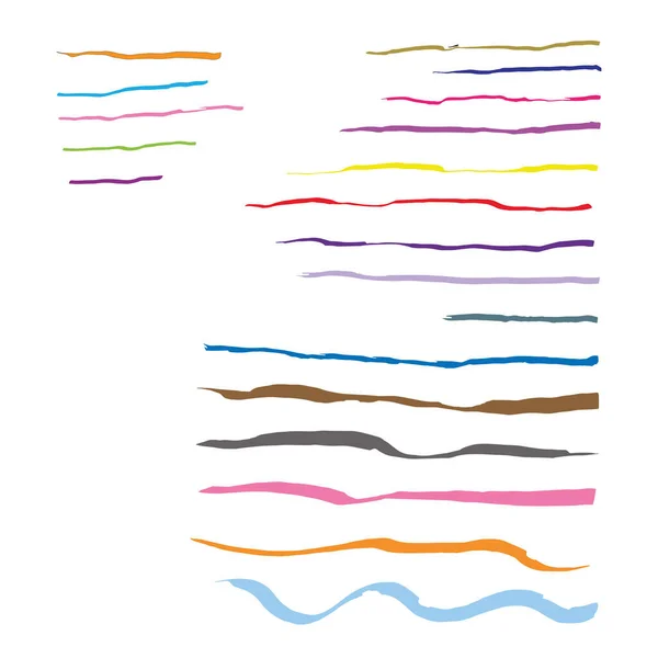 Conjunto de 19 pinceles grunge planos. Líneas delgadas y gruesas con pluma y tinta. Ilustración vectorial. Caricatura — Vector de stock