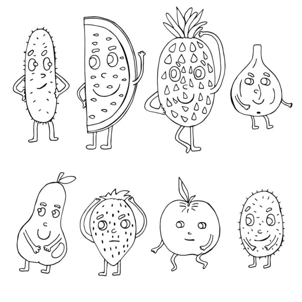 Set with fruit and vegetable cartoon characters. Vector — Stock Vector