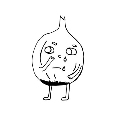 Komik çizgi film karakteri yayı. Sebze ve meyve. Vektör çizimi. İzole edilmiş. Karalamalar. Çizgi roman.