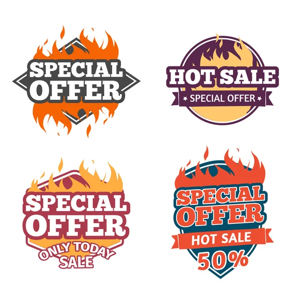 Badges with special offers and hot sale — Stok Vektör