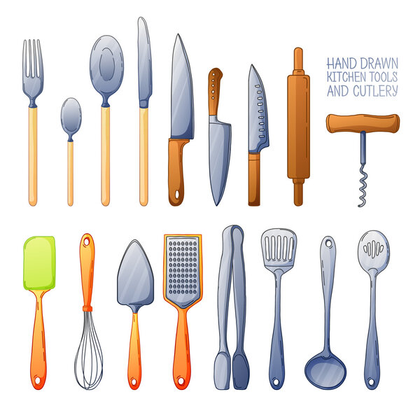 Cartoon set of kitchen cutlery