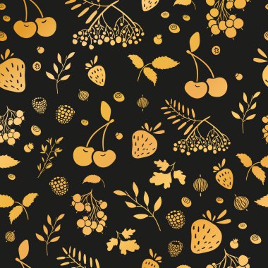 Seamless wallpaper pattern with gold berries