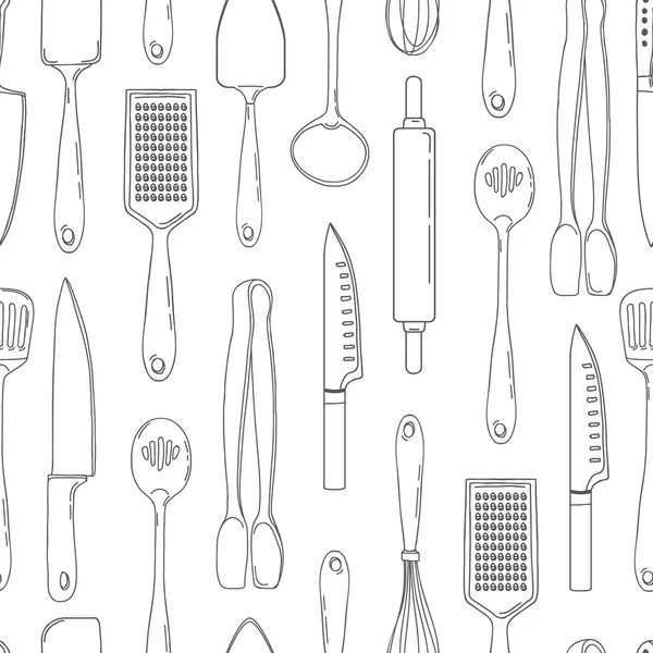 Pattern of outline cutlery — Stok Vektör