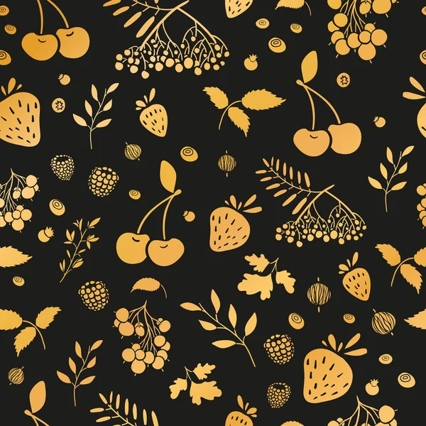 Seamless wallpaper pattern with gold berries — Stockový vektor