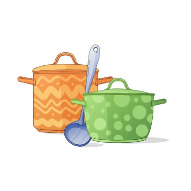 symbol with colored pots and ladle