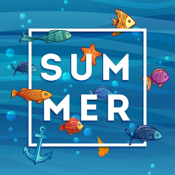 Summer banner with decoration of fishes — Image vectorielle