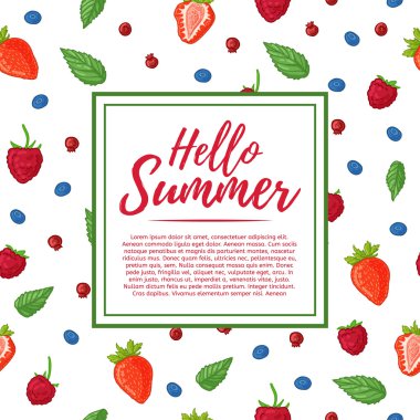 Merhaba yaz metin ve çilek ile duvar kağıdı