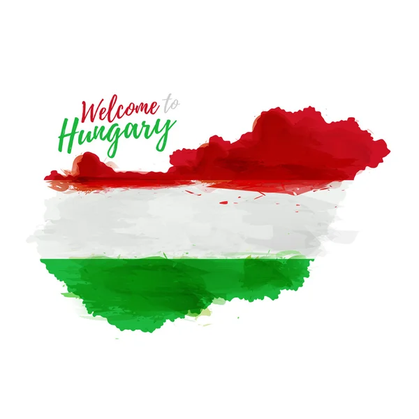 Mappa di Ungheria con decorazione della bandiera nazionale — Vettoriale Stock