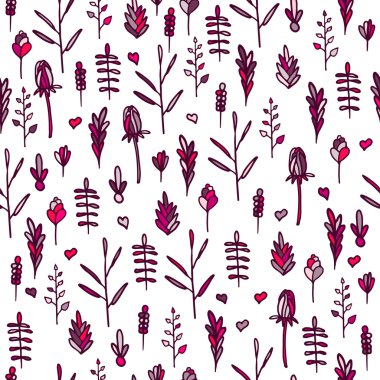 Beyaz bir arka planda kesintisiz dikey çiçek desenli. Doodle tarzı. Vektör.