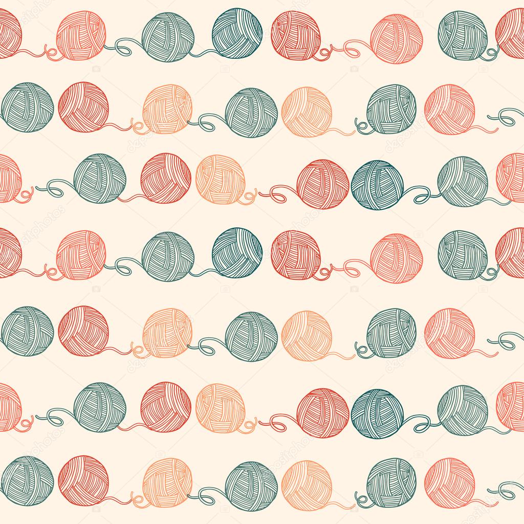 Seamless pattern with balls of yarn. Background in cartoon style. Simple graphics. Vector.