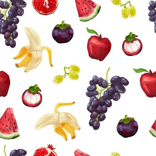 Pattern with tropical fruits and grapes - Stok Vektor