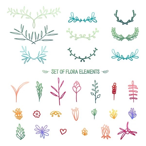 Degrade renkli bitki öğeleri kümesi.